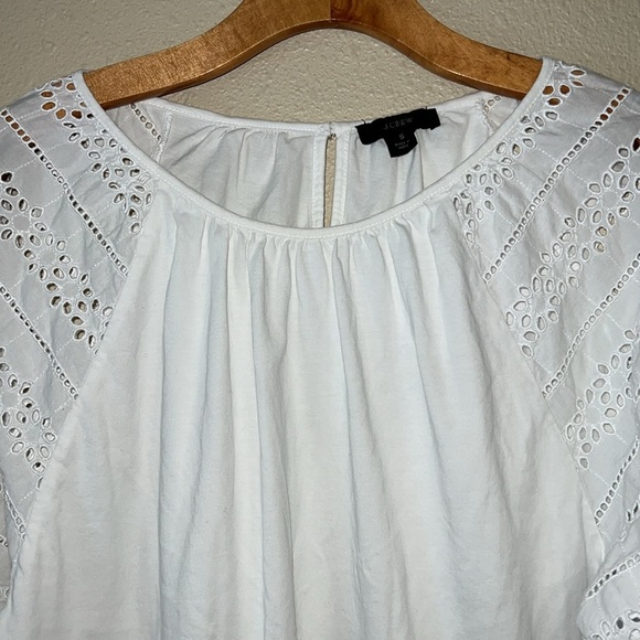 Women’s J Crew Size Small White Eyelet 3/4 Sleeve Cotton Knit Top popover top - Picture 2 of 6